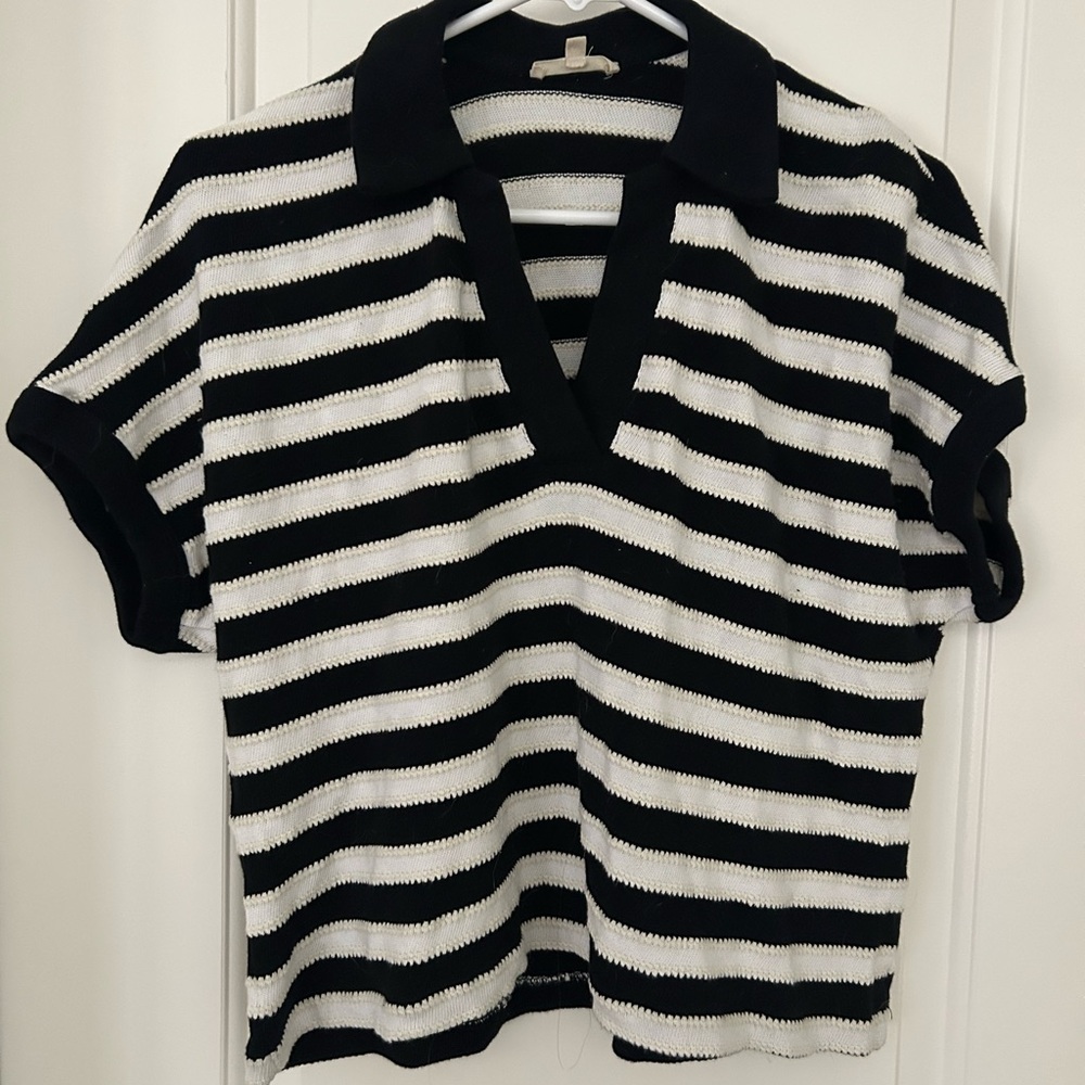 Madewell Relaxed V-Neck Polo Shirt Striped Size XS - Picture 5 of 7